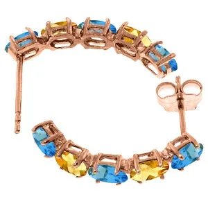 14K Solid Rose Gold Earrings w/ Natural Blue Topaz & Citrines