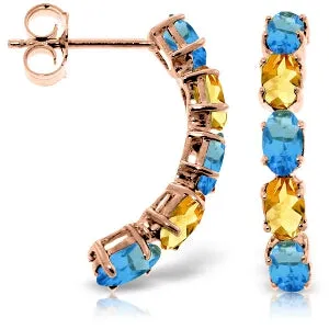 14K Solid Rose Gold Earrings w/ Natural Blue Topaz & Citrines