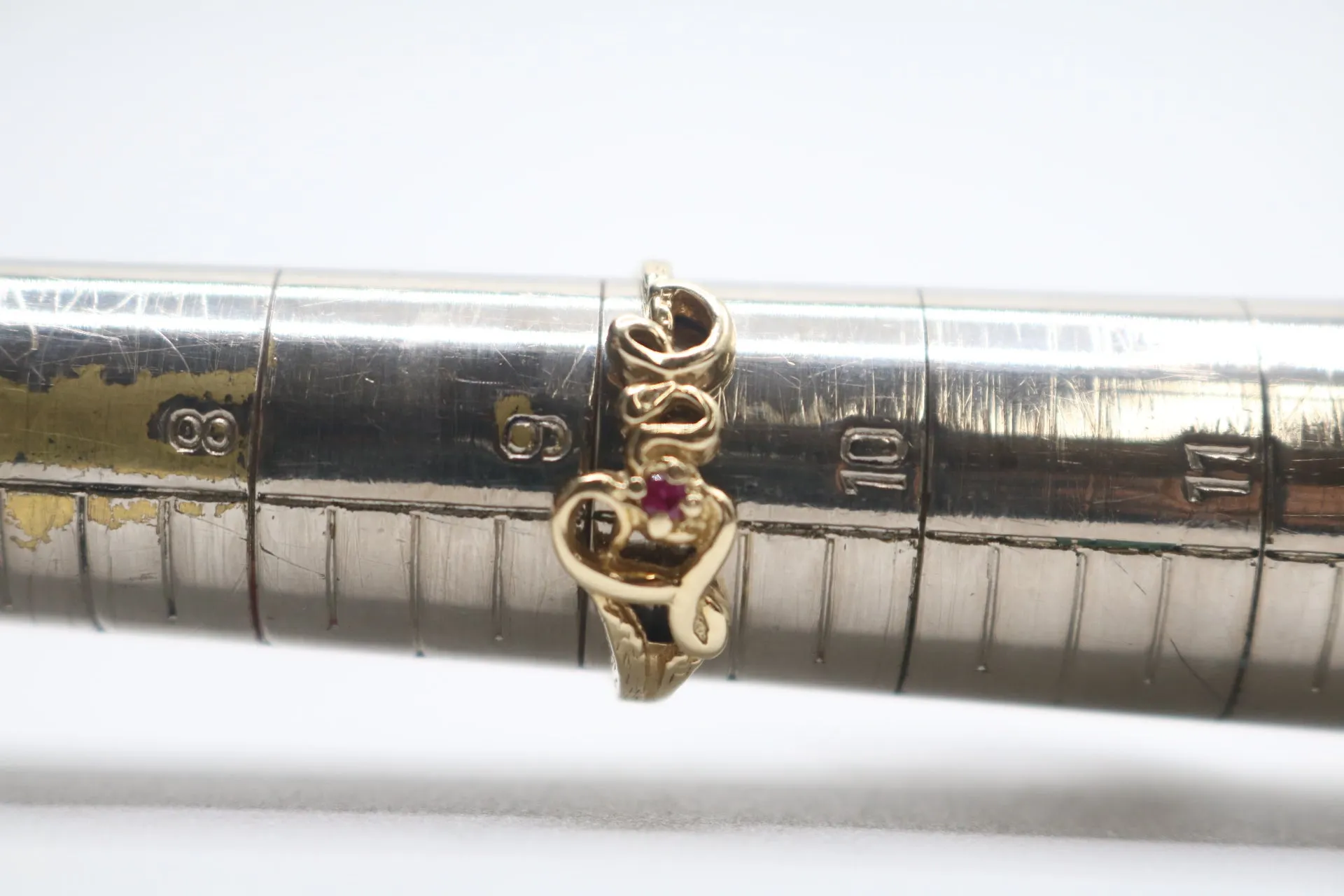 14k Yellow Gold "LOVE" Ring w/Red Ruby Stone (Size 9 1/4)