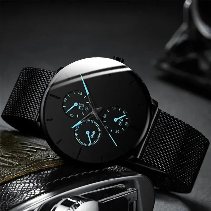 2024 Mens Watches for Men Ultra Thin Clock  Stainless Steel Mesh Belt Quartz Watch Relogio Masculino
