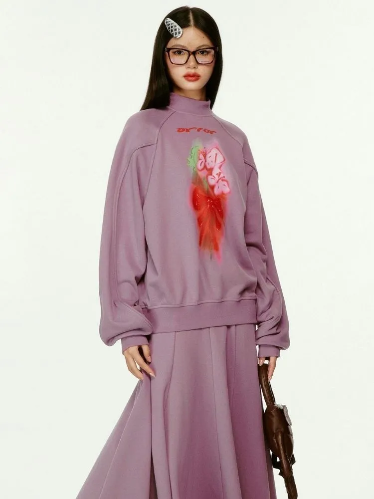 3D Effect Printed Purple Long Sleeve Sweatshirt Set【s0000004423】