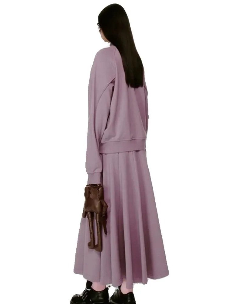 3D Effect Printed Purple Long Sleeve Sweatshirt Set【s0000004423】