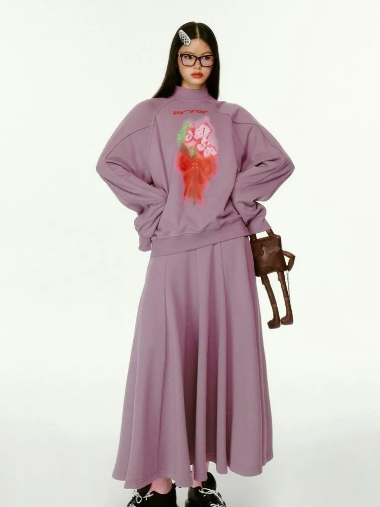 3D Effect Printed Purple Long Sleeve Sweatshirt Set【s0000004423】