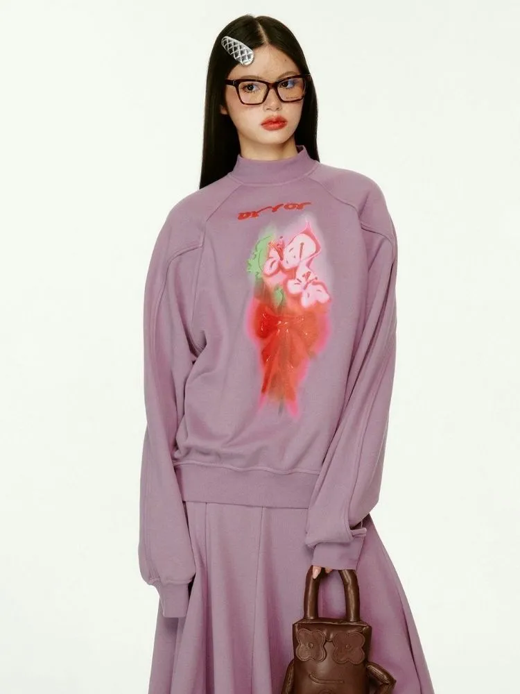 3D Effect Printed Purple Long Sleeve Sweatshirt Set【s0000004423】