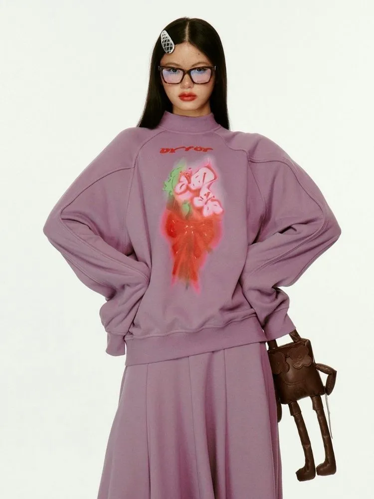 3D Effect Printed Purple Long Sleeve Sweatshirt Set【s0000004423】