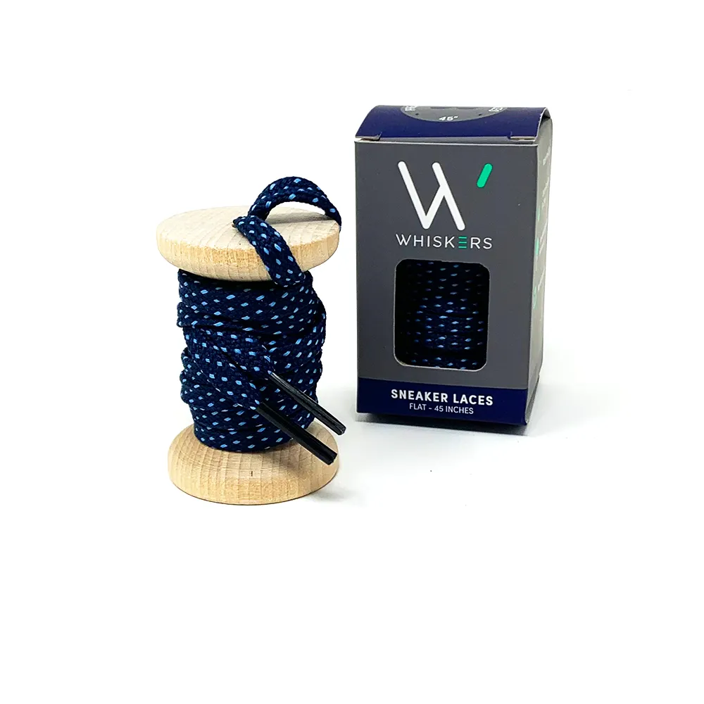45" Navy & Light Blue Flat Ticked Sneaker Lace   Navy & Light Blue Banded Jacques Sock