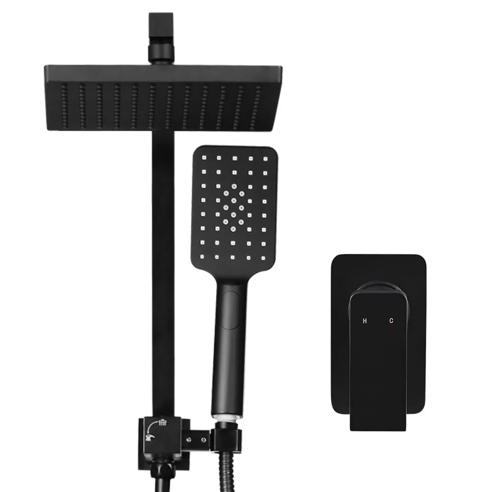8" WELS Shower Head Hand Held Spray Mixer Set Square Bathroom Black
