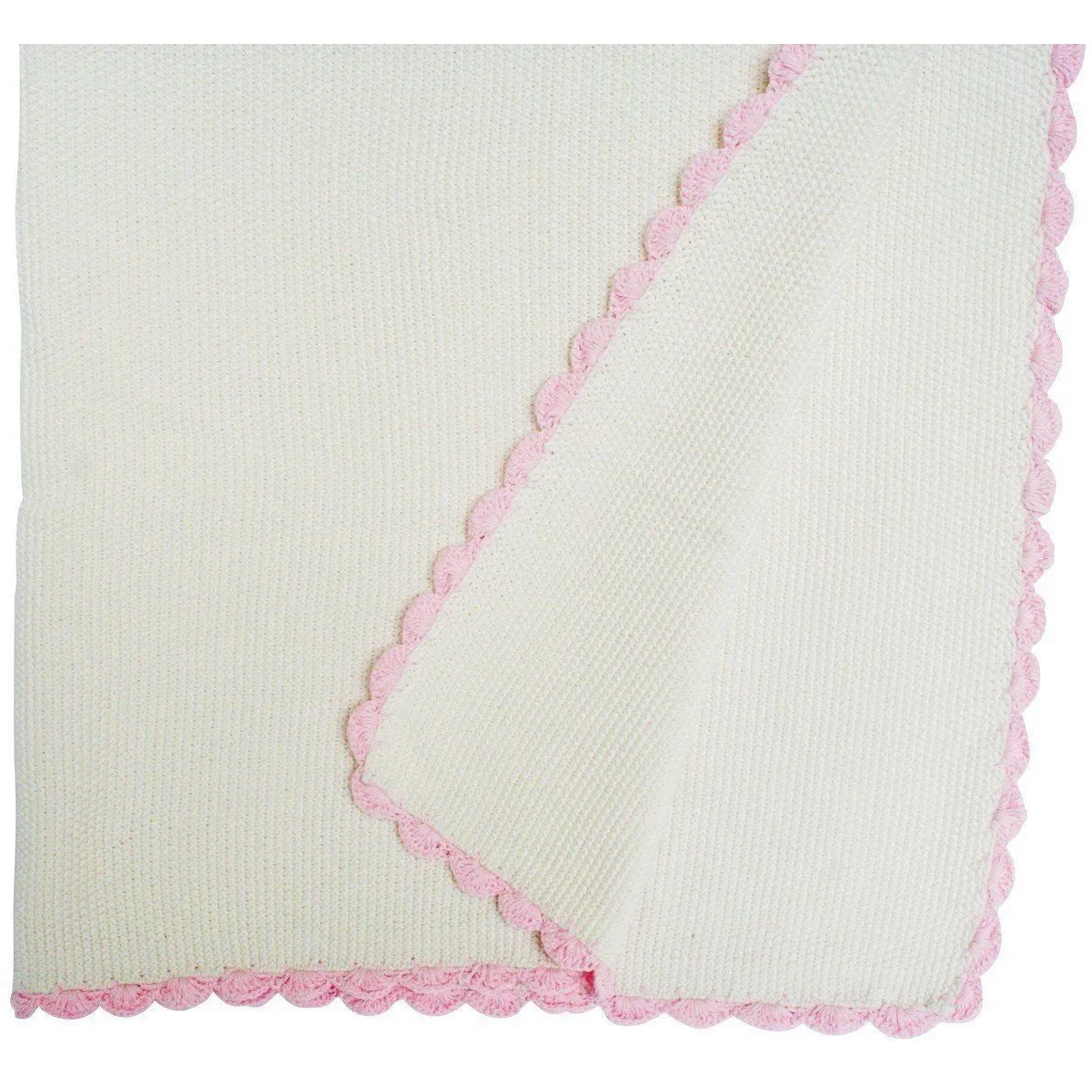 Alimrose Knit Cot Blanket - Moss Stitch Ivory & Pink