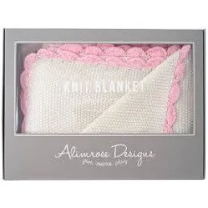 Alimrose Knit Cot Blanket - Moss Stitch Ivory & Pink