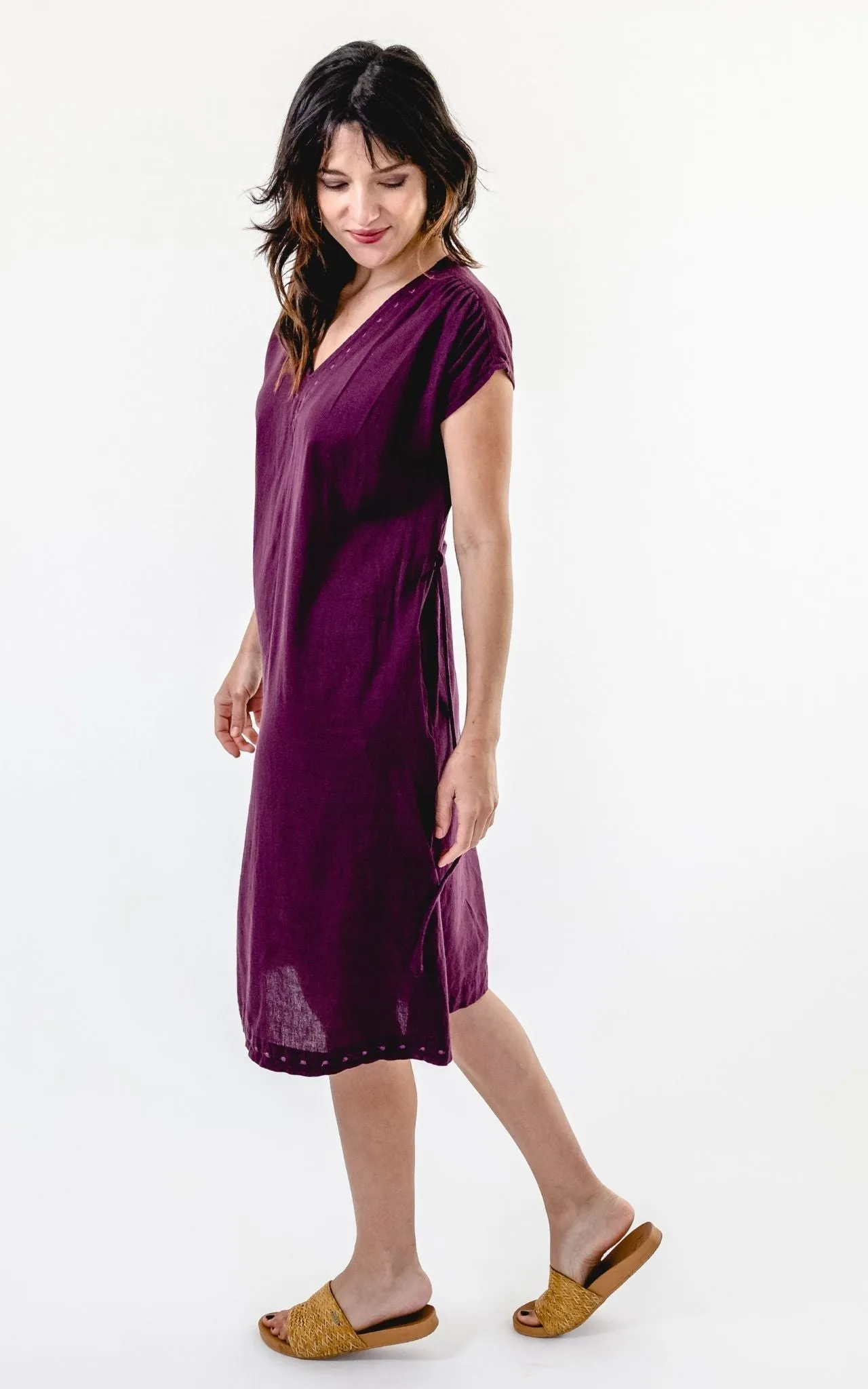 Aurora Dress | Embroidered - Wine