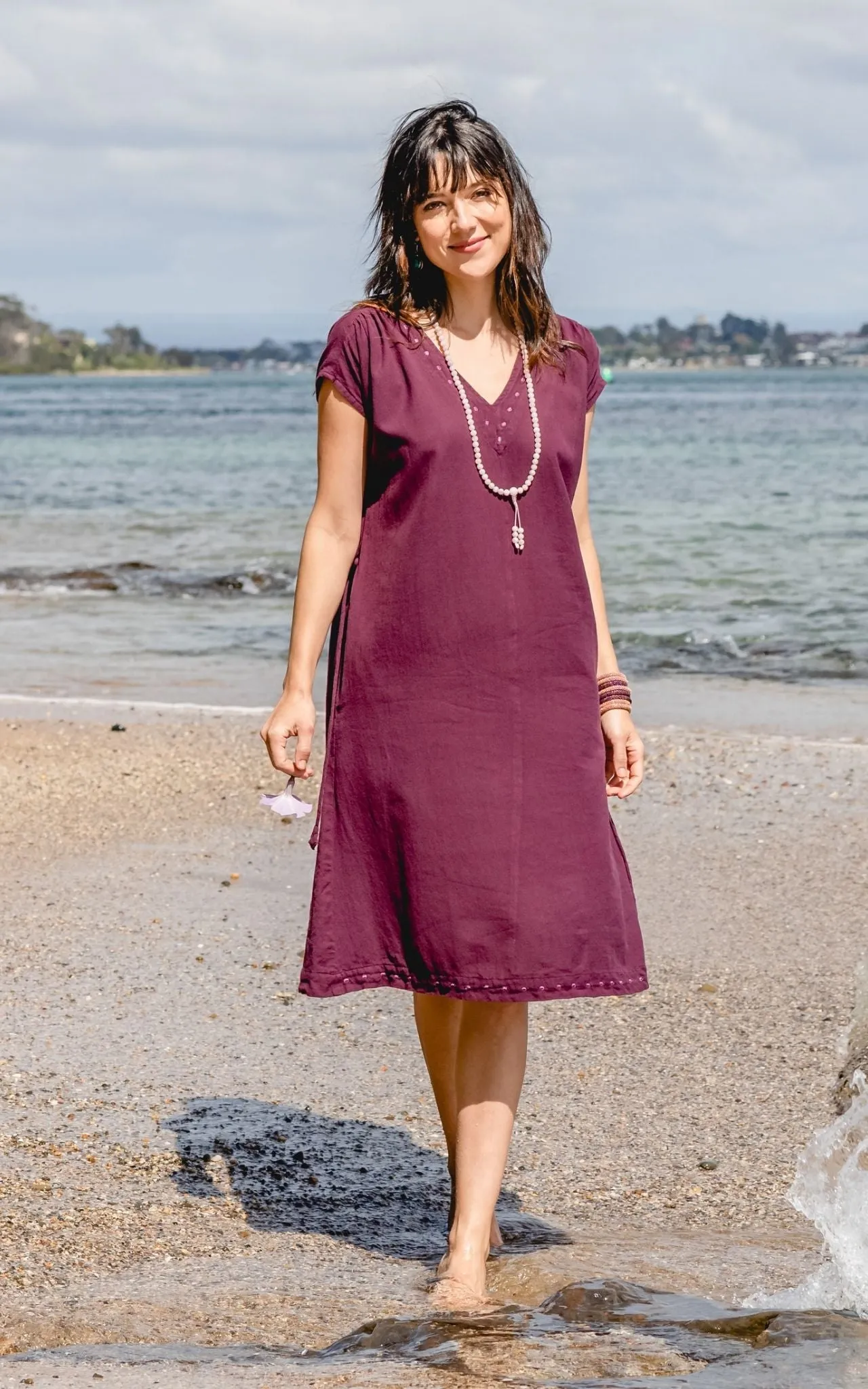Aurora Dress | Embroidered - Wine