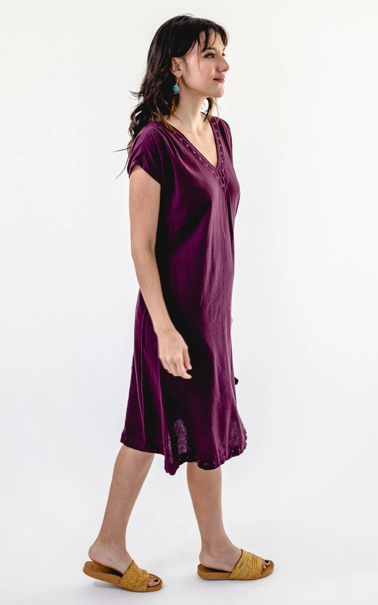 Aurora Dress | Embroidered - Wine