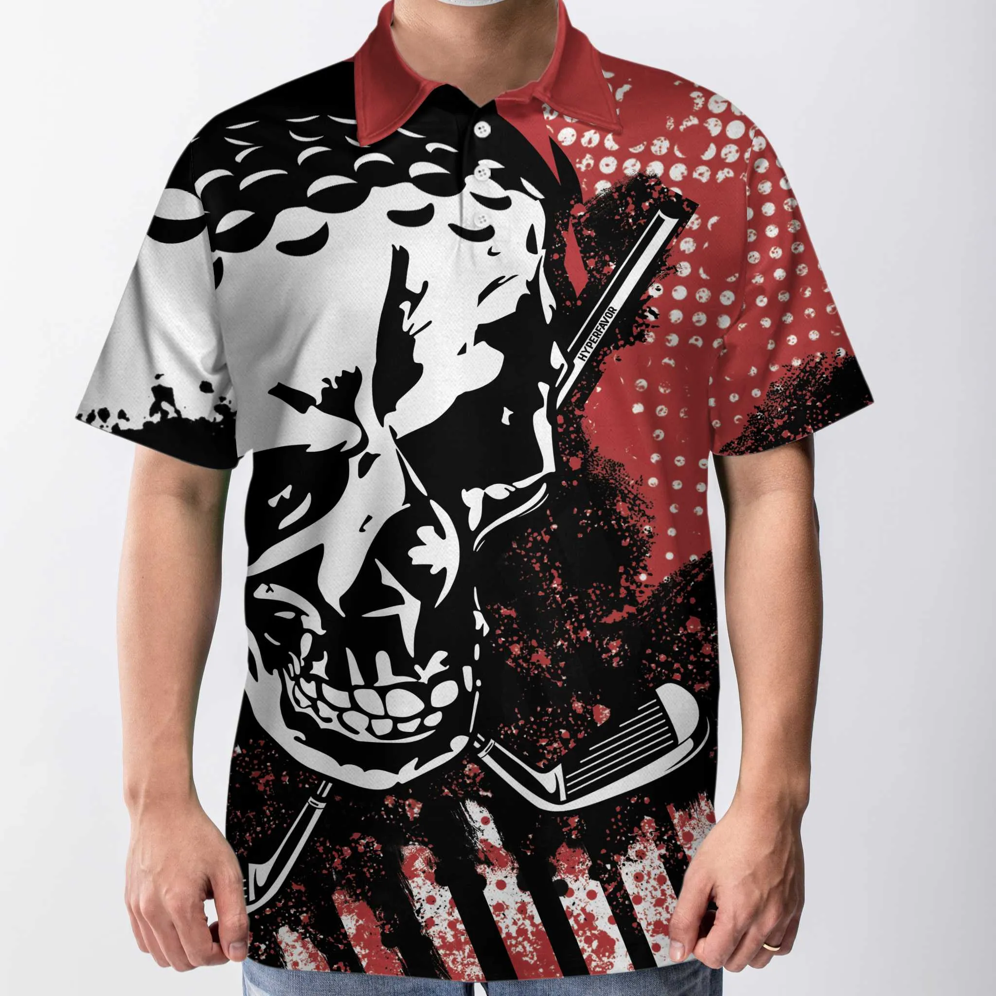 Blade Mens Golf Red Short Sleeve Golf Polo Shirt, Skull Polo Shirt, Best Golf Shirt For Men Coolspod