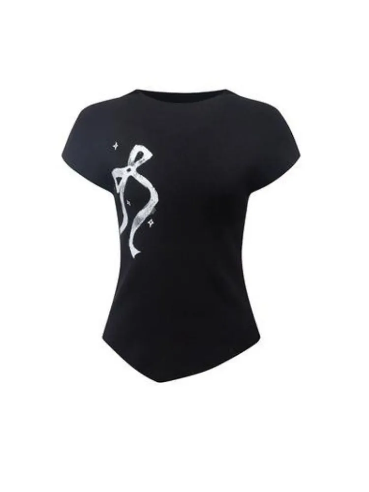 Bow Printed Knitted Sleeveless T-Shirt【s0000003342】