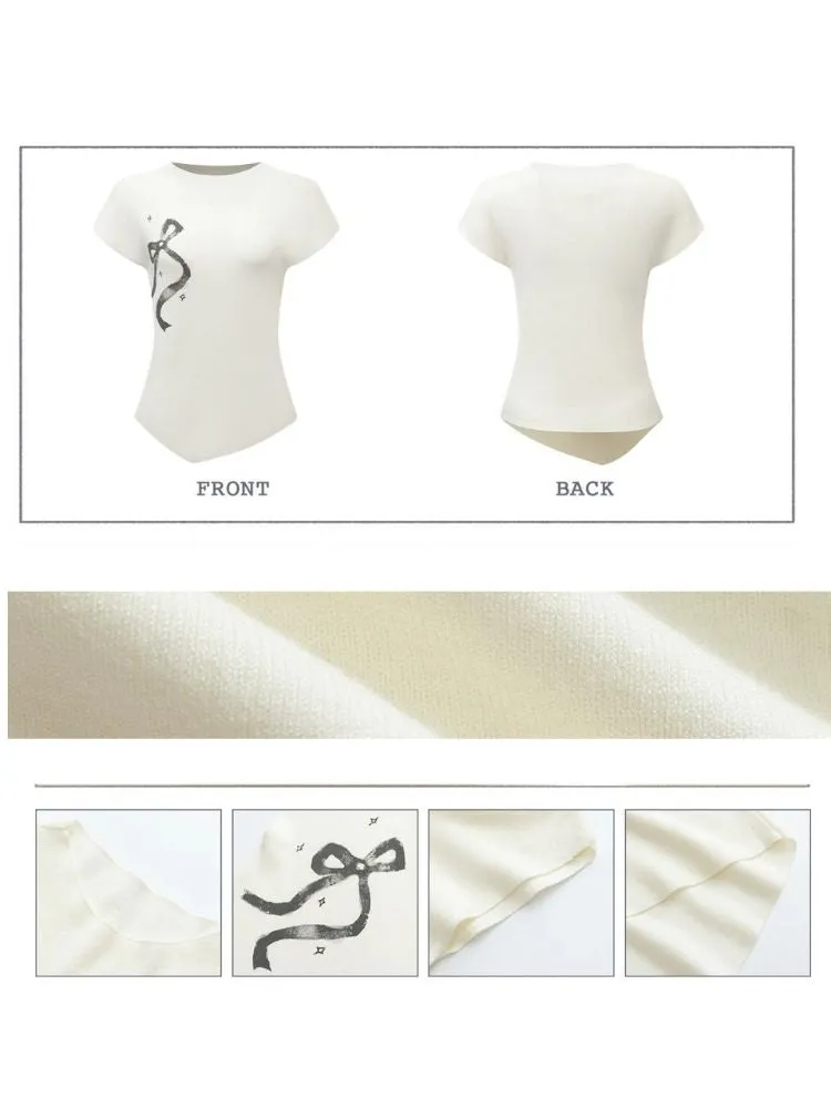 Bow Printed Knitted Sleeveless T-Shirt【s0000003342】