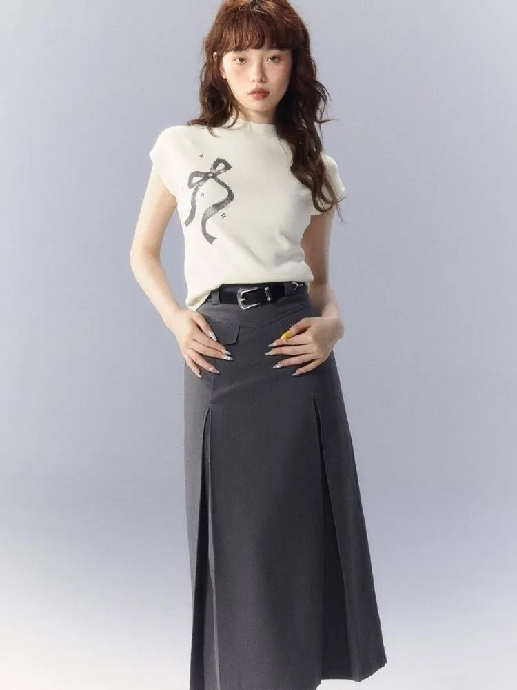 Bow Printed Knitted Sleeveless T-Shirt【s0000003342】