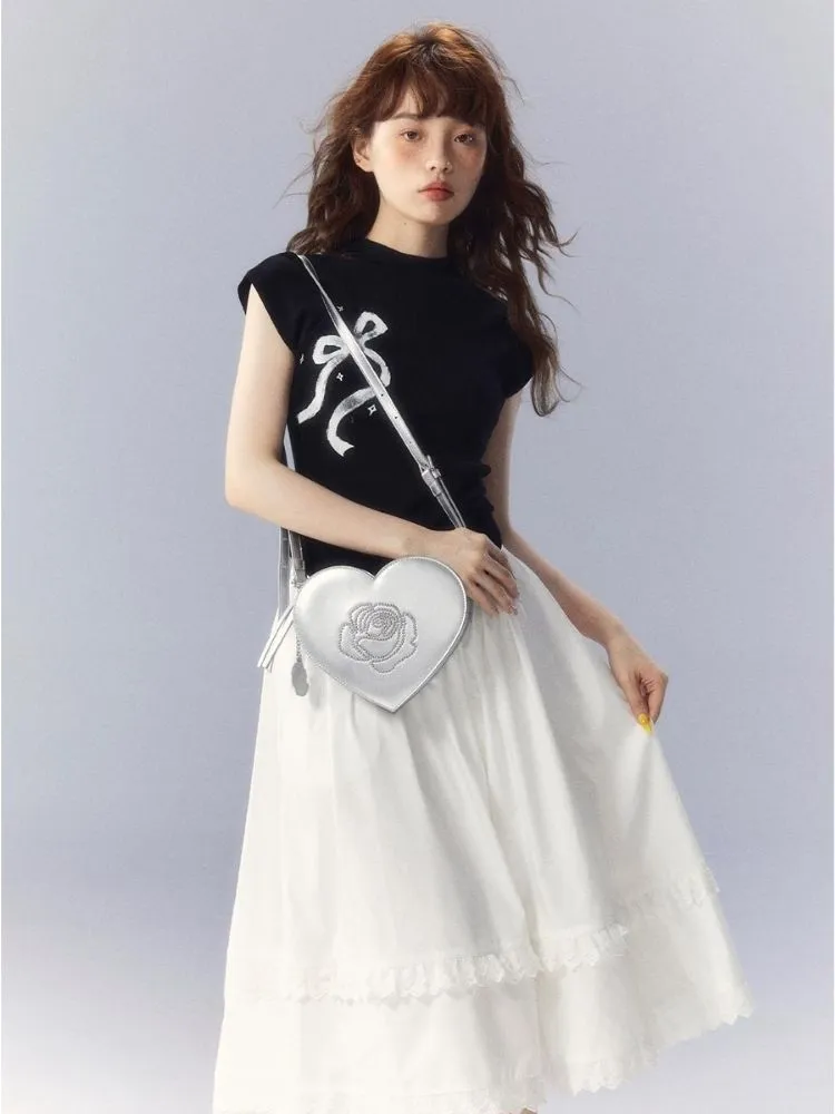 Bow Printed Knitted Sleeveless T-Shirt【s0000003342】