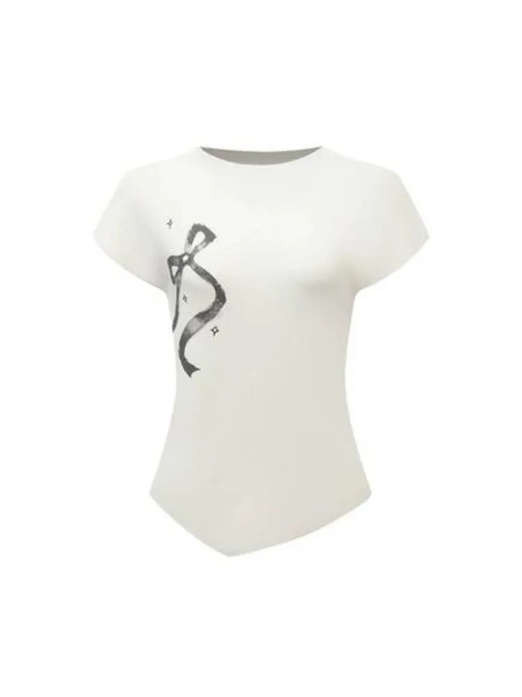 Bow Printed Knitted Sleeveless T-Shirt【s0000003342】