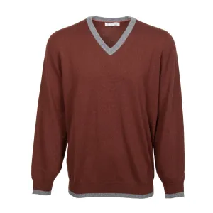 Brunello Cucinelli Classic V-Neck Cashmere Sweater in Burgundy