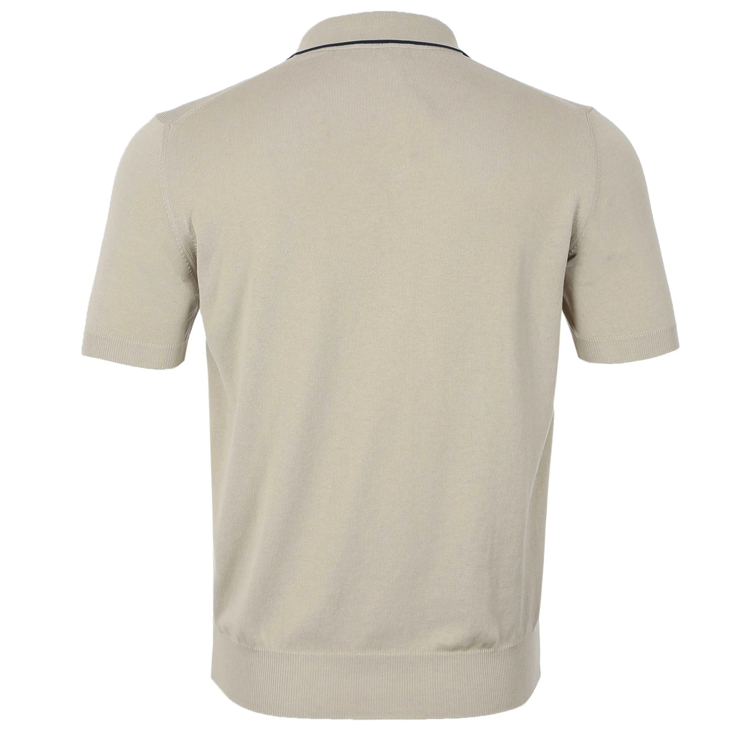 Canali Open Neck Knitted Polo in Beige