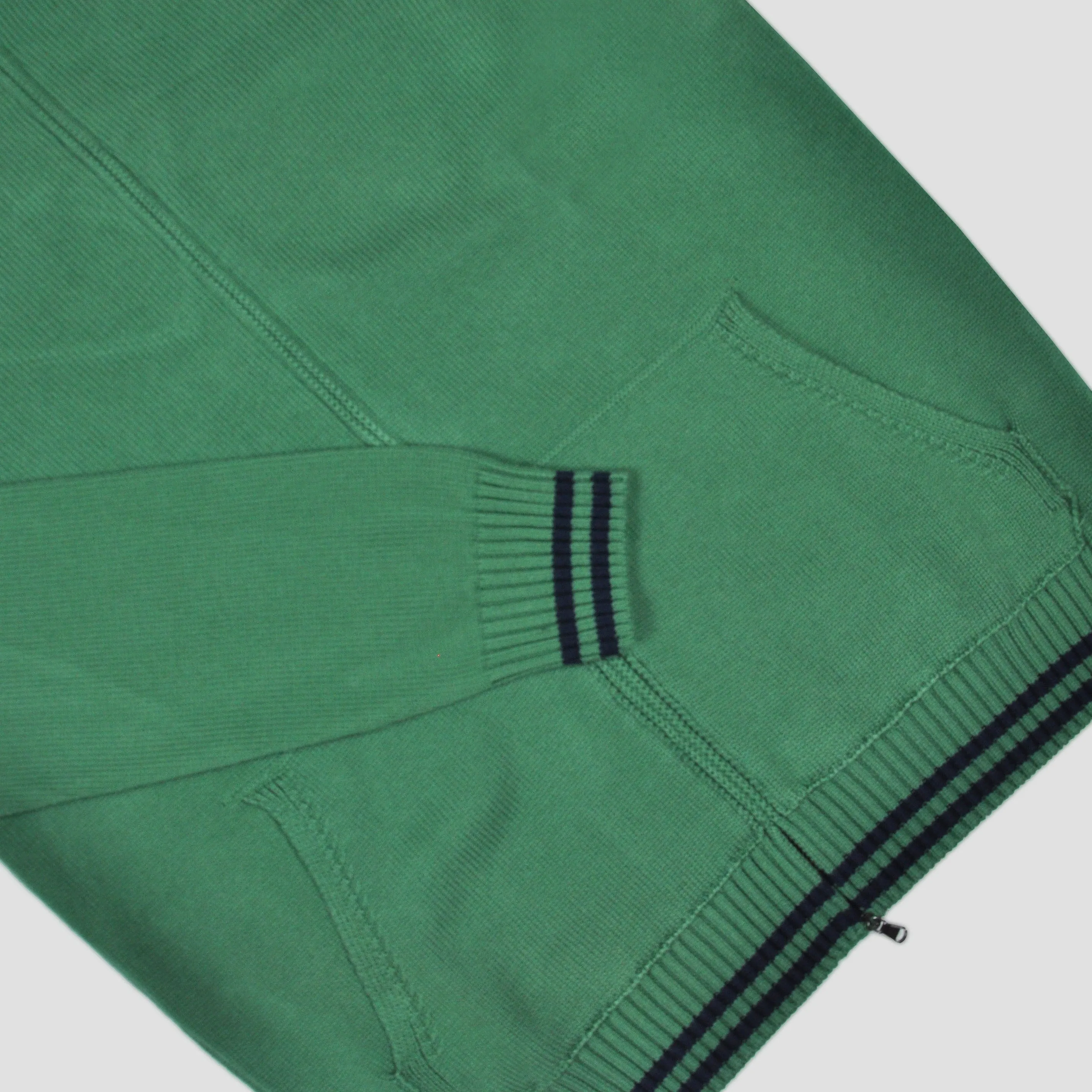 Cotton Zip-up Hooded Jumper in Lime Green with Blue Bands