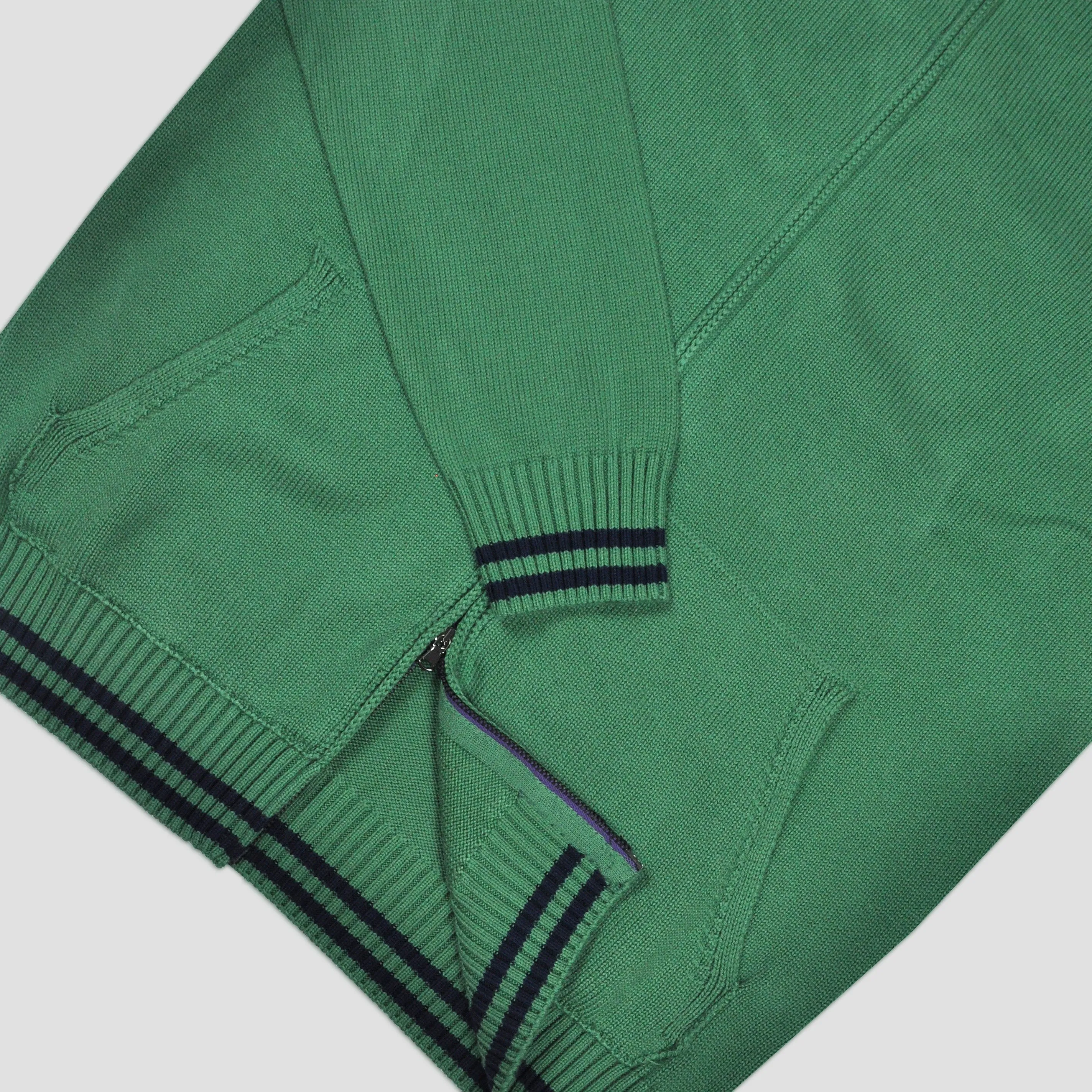 Cotton Zip-up Hooded Jumper in Lime Green with Blue Bands