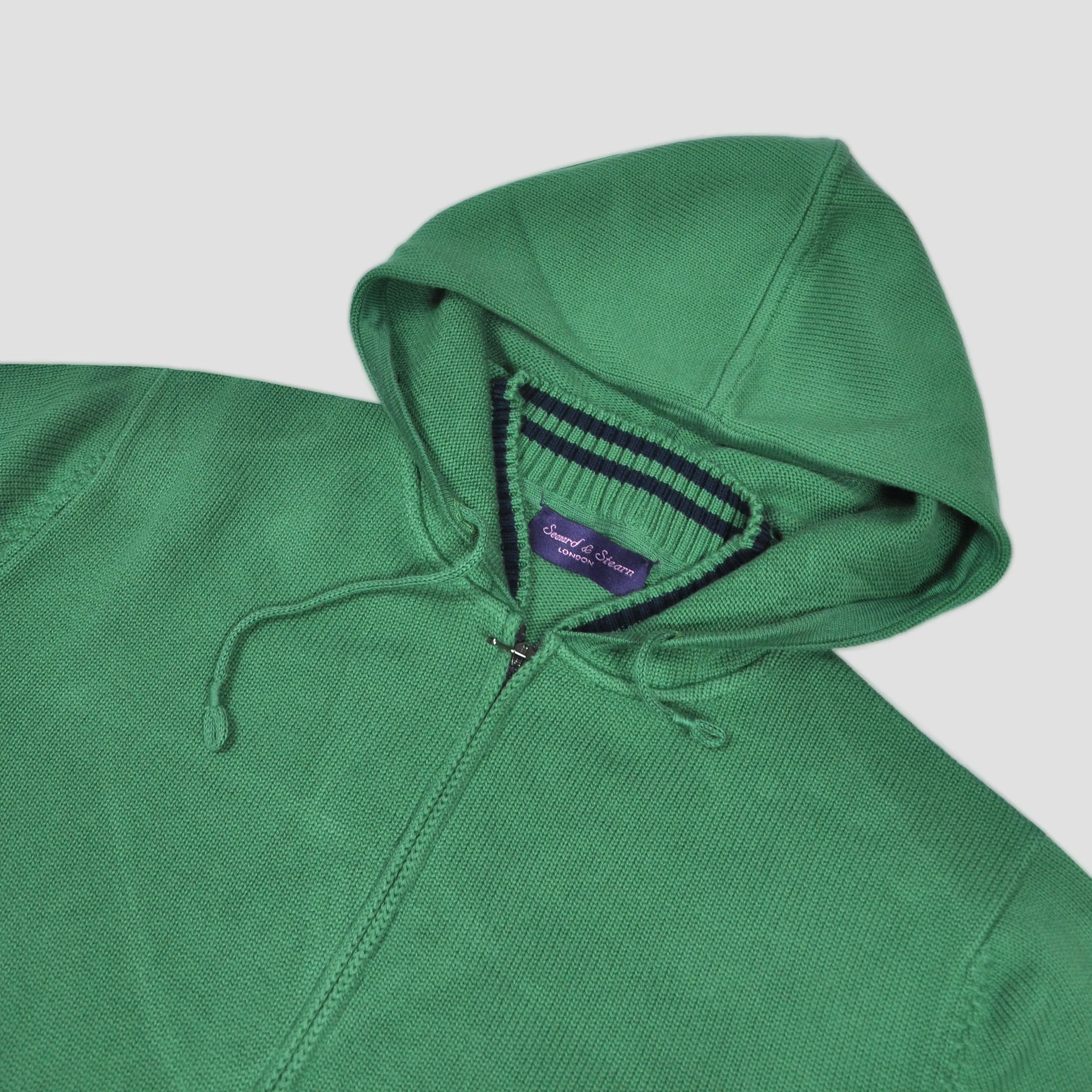Cotton Zip-up Hooded Jumper in Lime Green with Blue Bands