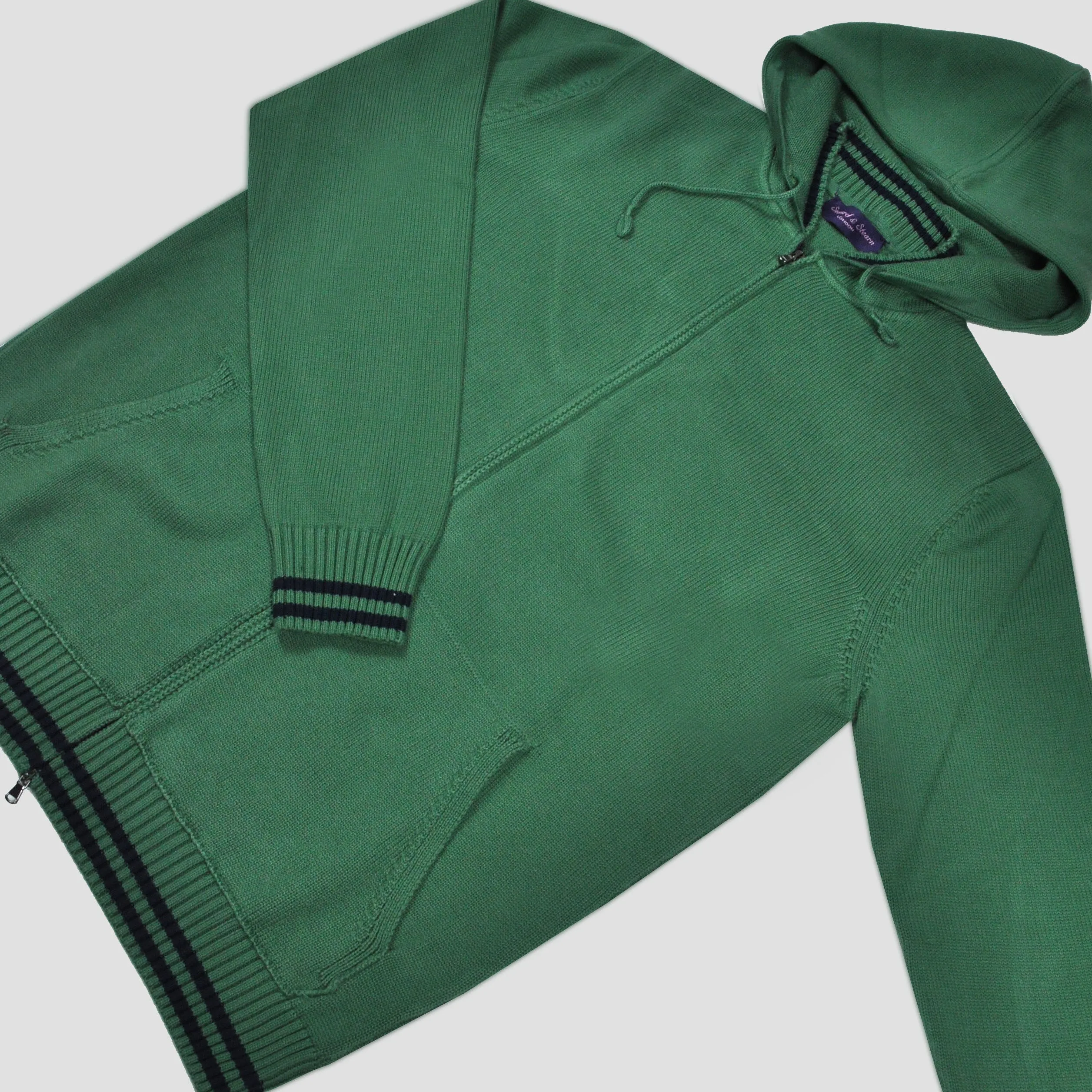 Cotton Zip-up Hooded Jumper in Lime Green with Blue Bands