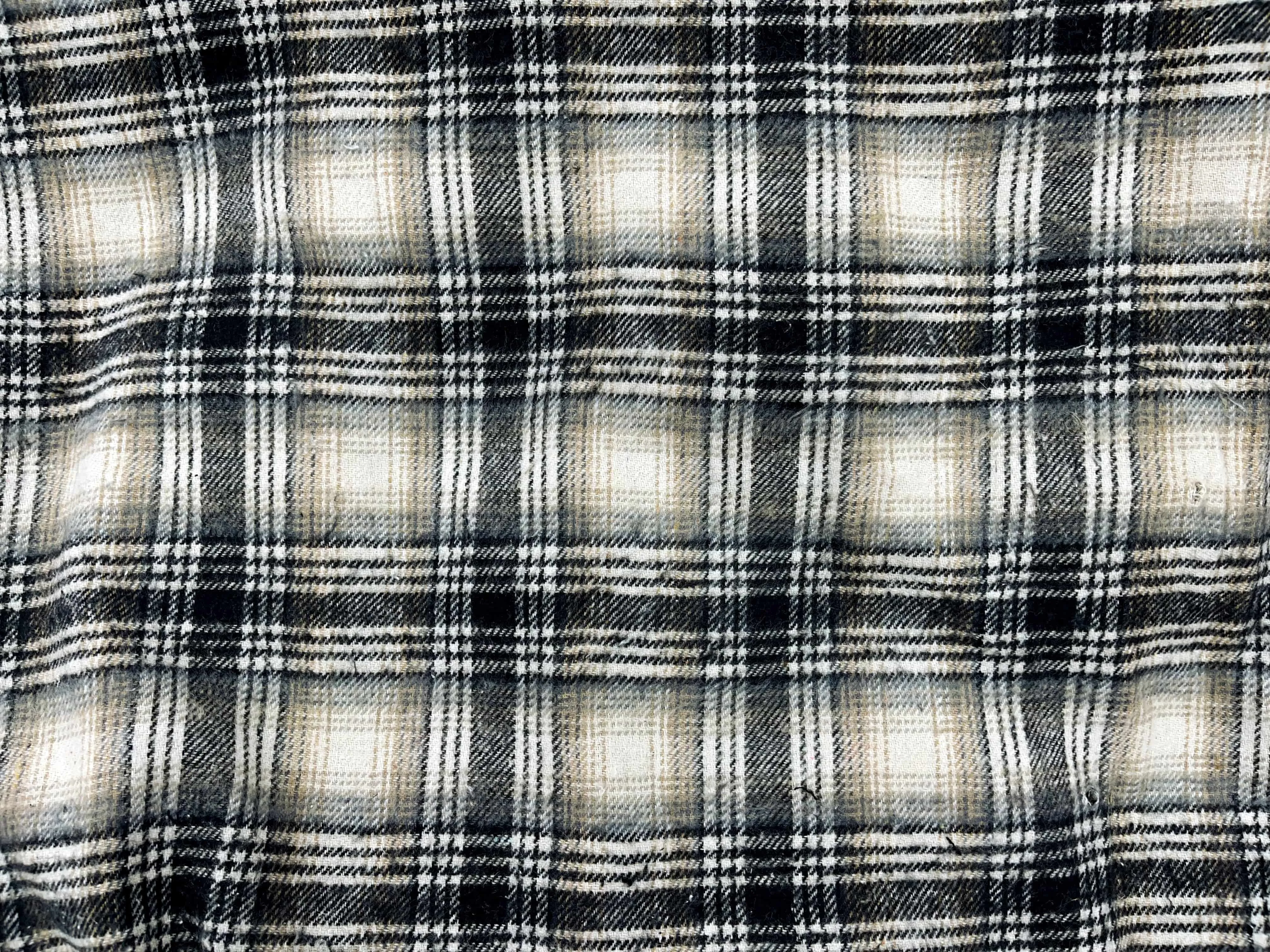 Cream Black Tartan - Brushed Cotton Blended Fabric