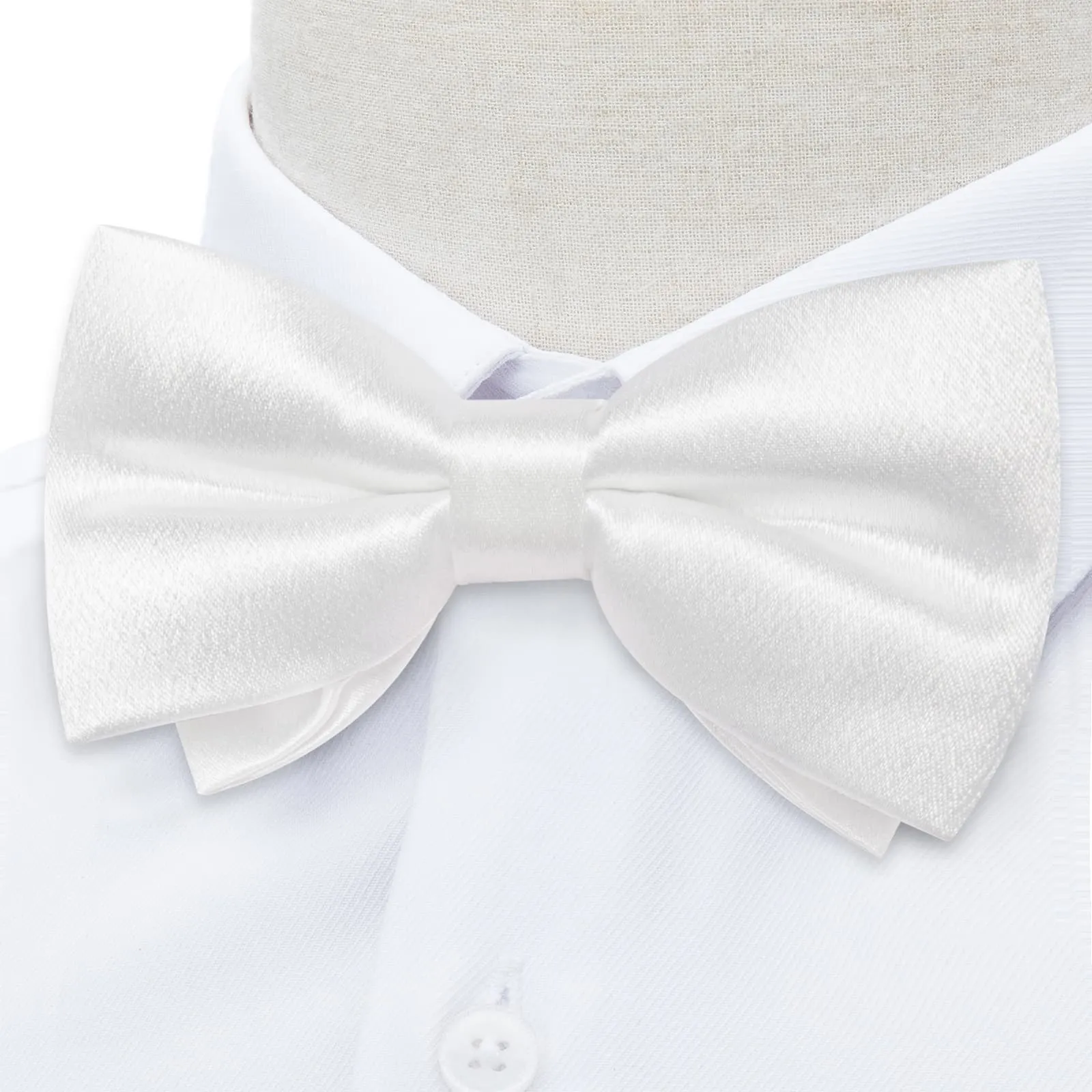 DiBanGu Silk Bow Tie Shining Pure White Solid Mens Pre-Tied Bowtie Pocket Square Cufflinks Set