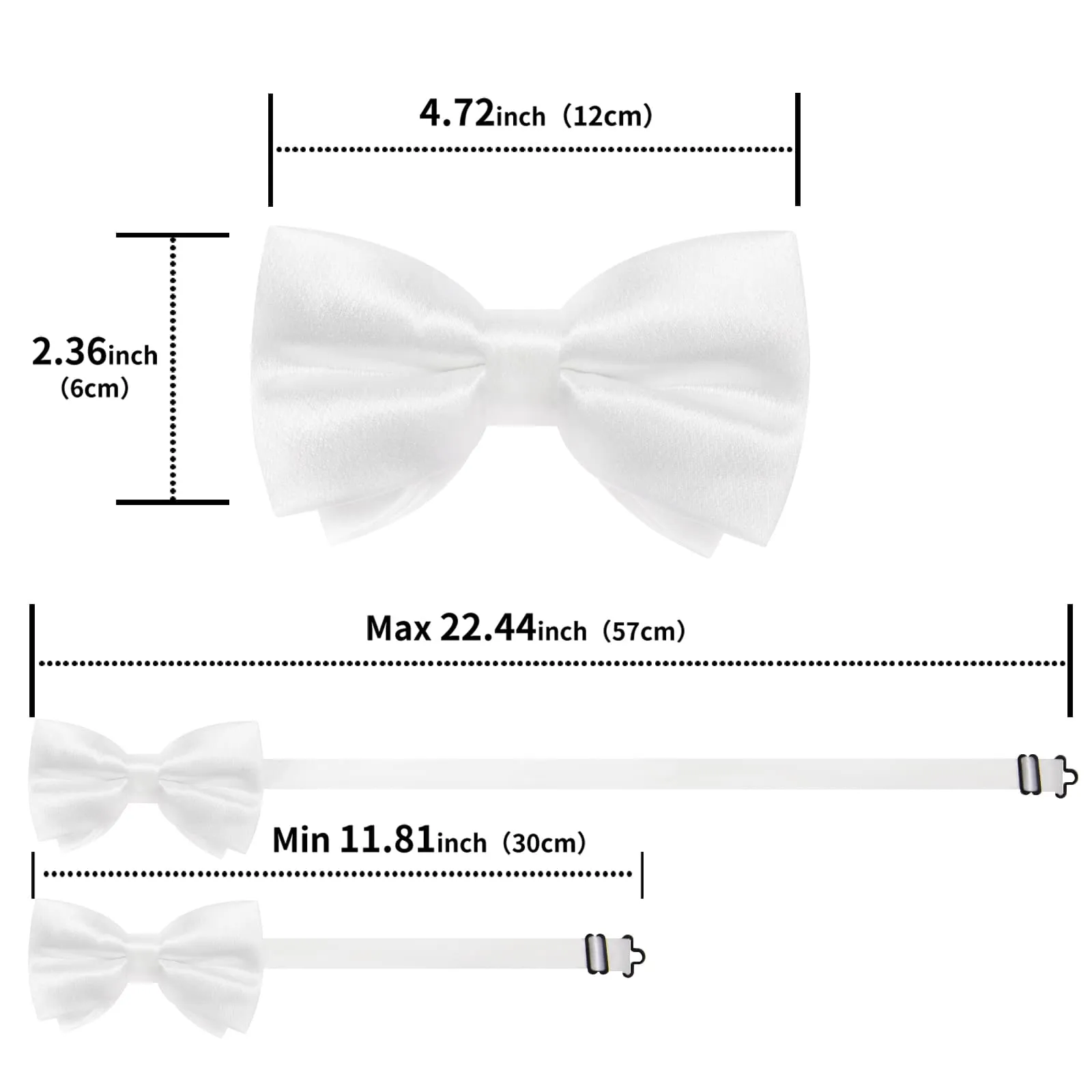 DiBanGu Silk Bow Tie Shining Pure White Solid Mens Pre-Tied Bowtie Pocket Square Cufflinks Set