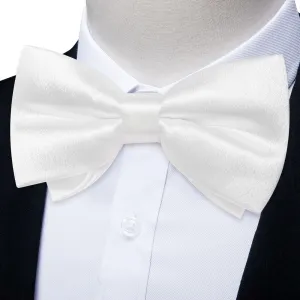 DiBanGu Silk Bow Tie Shining Pure White Solid Mens Pre-Tied Bowtie Pocket Square Cufflinks Set