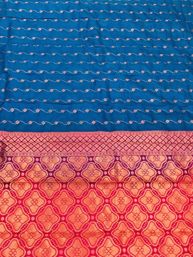 Elegant Teal Blue Color Art Silk With Contrast Border Unique Design Saree For Women