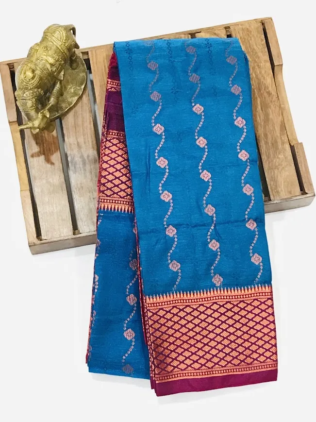 Elegant Teal Blue Color Art Silk With Contrast Border Unique Design Saree For Women