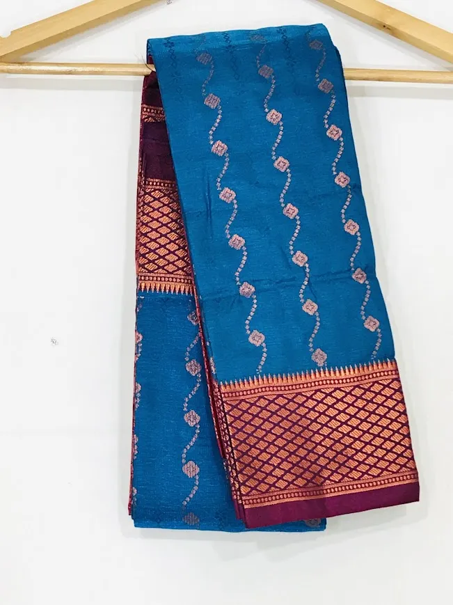 Elegant Teal Blue Color Art Silk With Contrast Border Unique Design Saree For Women