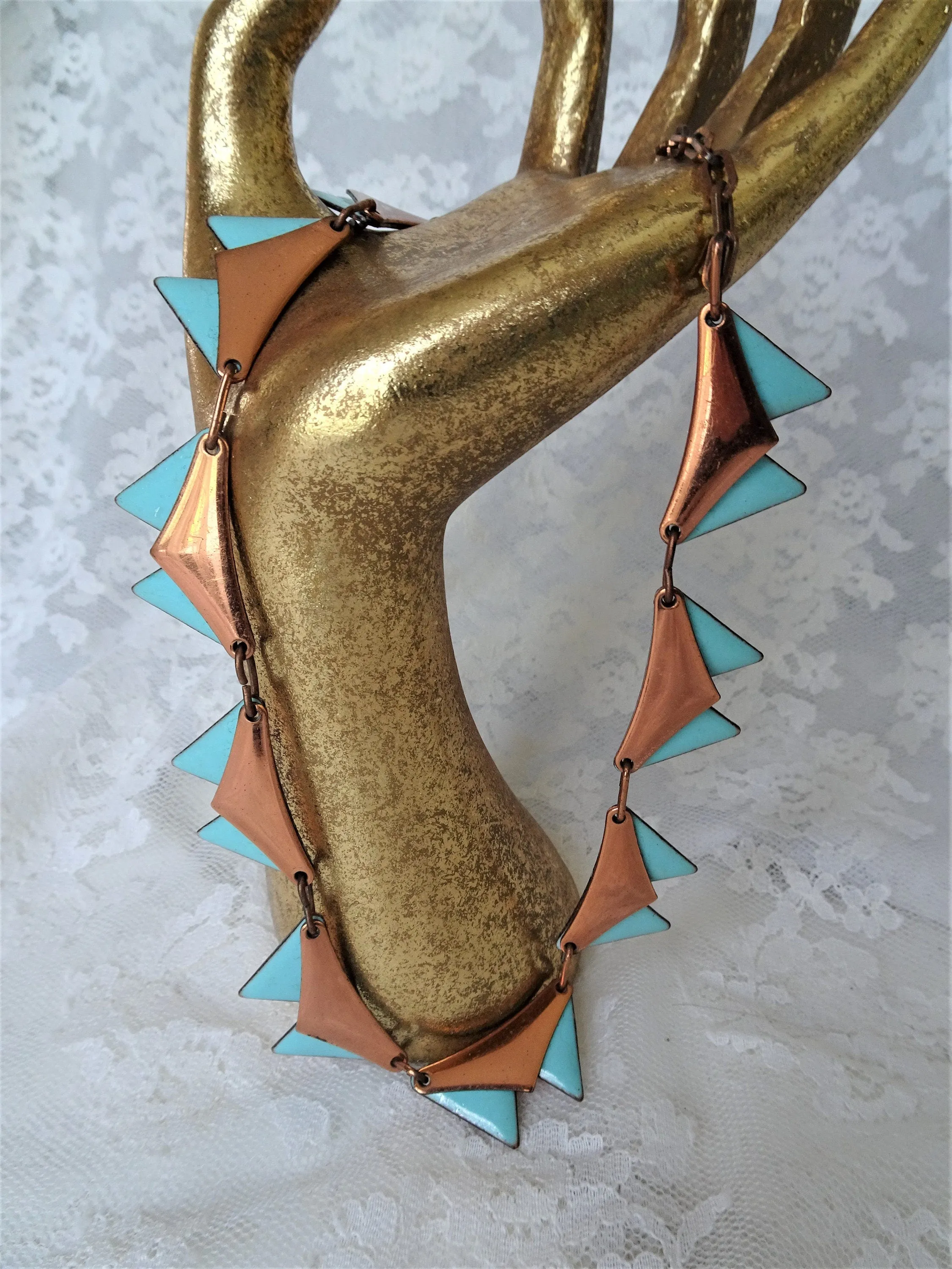 EYE CATCHING Matisse Necklace, Turquoise Enamel and Copper Necklace, Atomic Design, Collectible Mid Century Vintage Jewelry