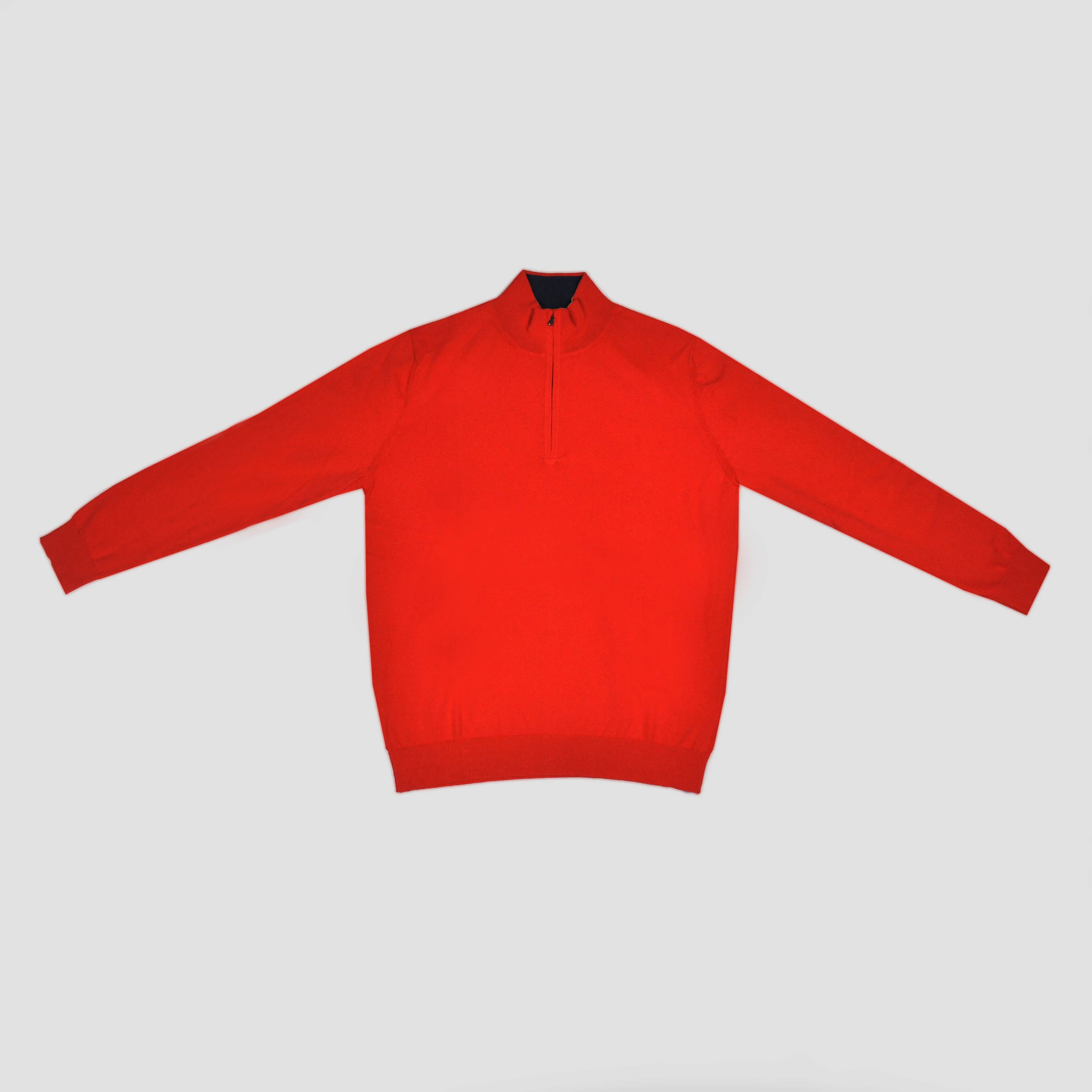 Fine Cotton Quarter Zip Collar in Red with Blue Collar