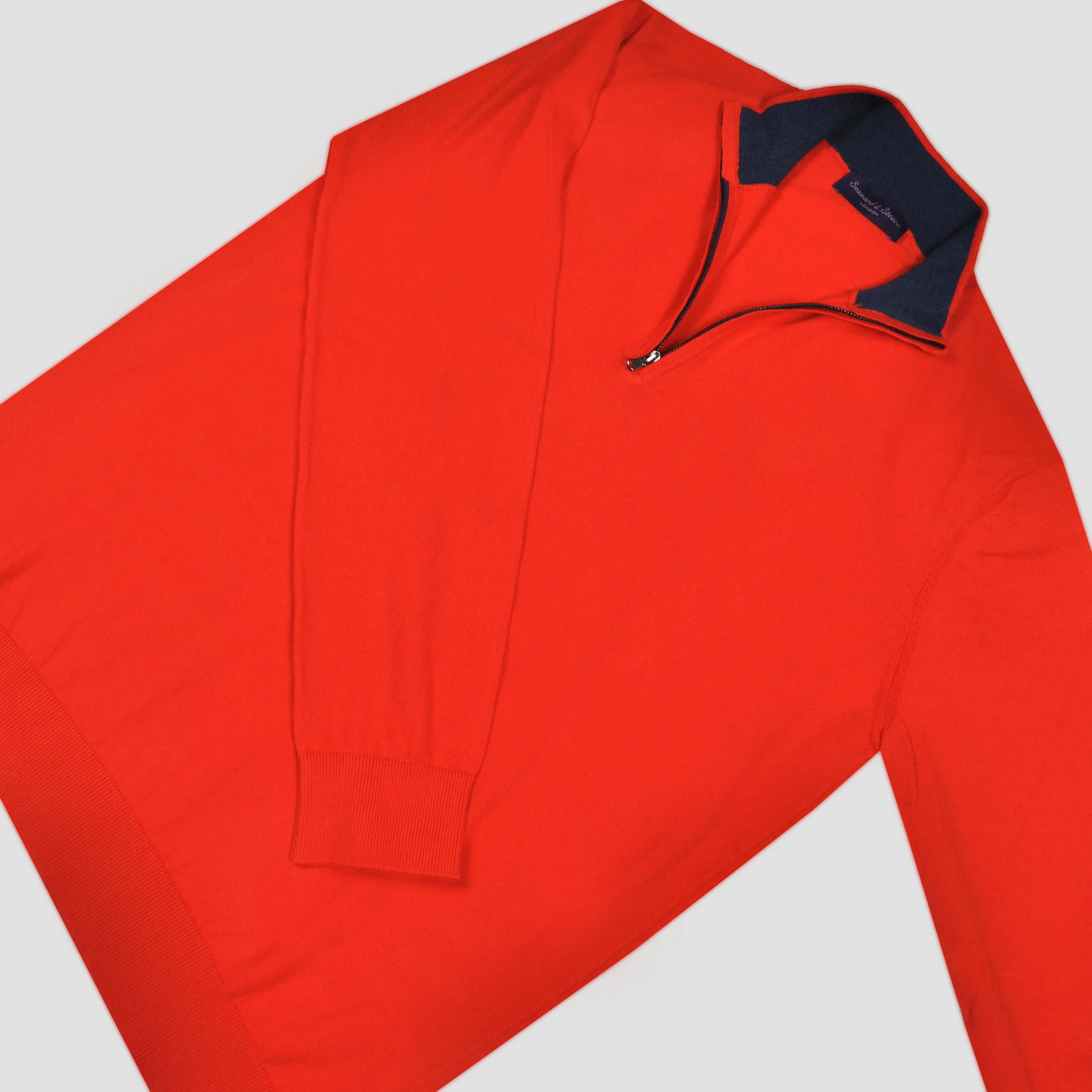 Fine Cotton Quarter Zip Collar in Red with Blue Collar