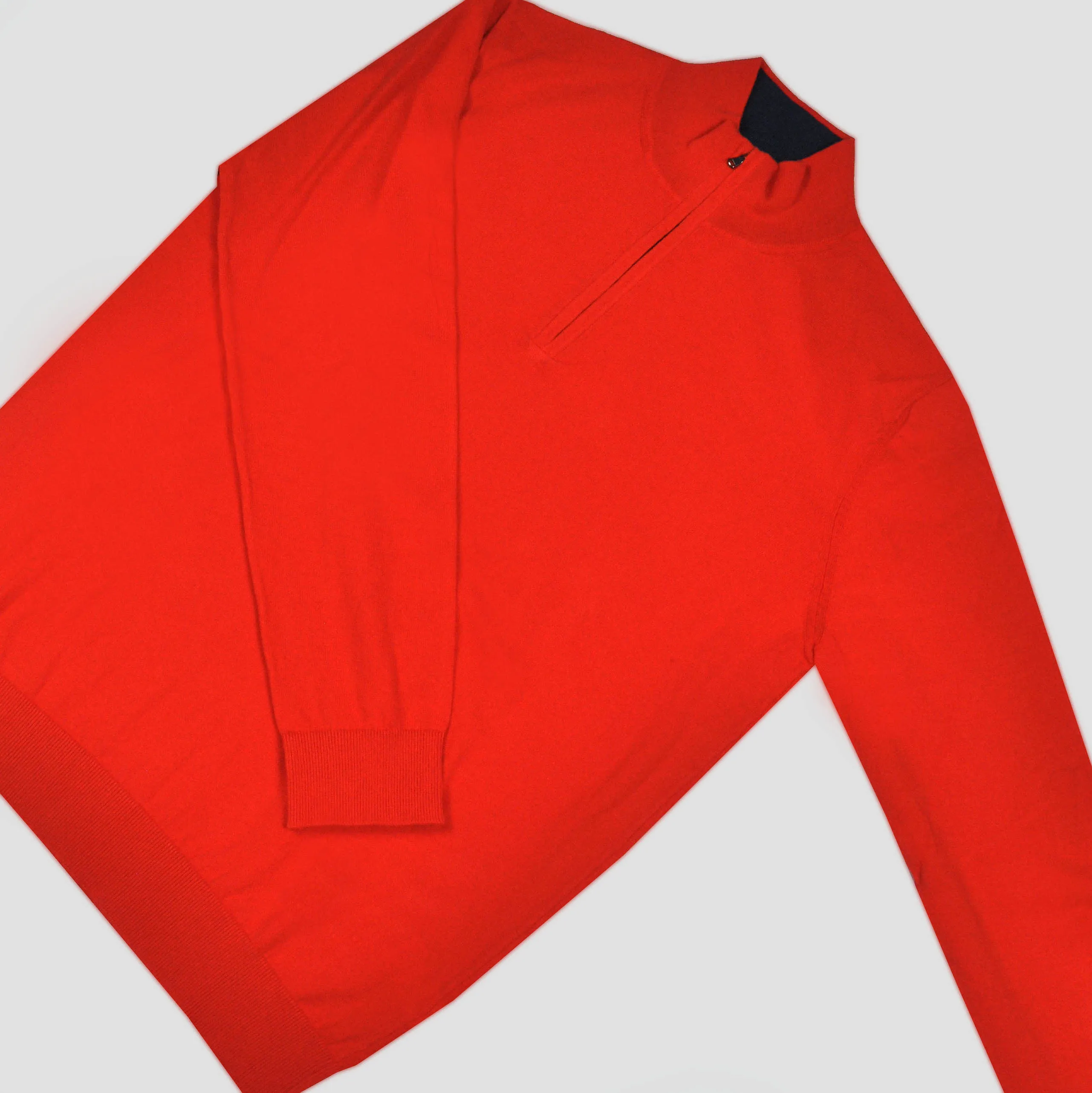 Fine Cotton Quarter Zip Collar in Red with Blue Collar