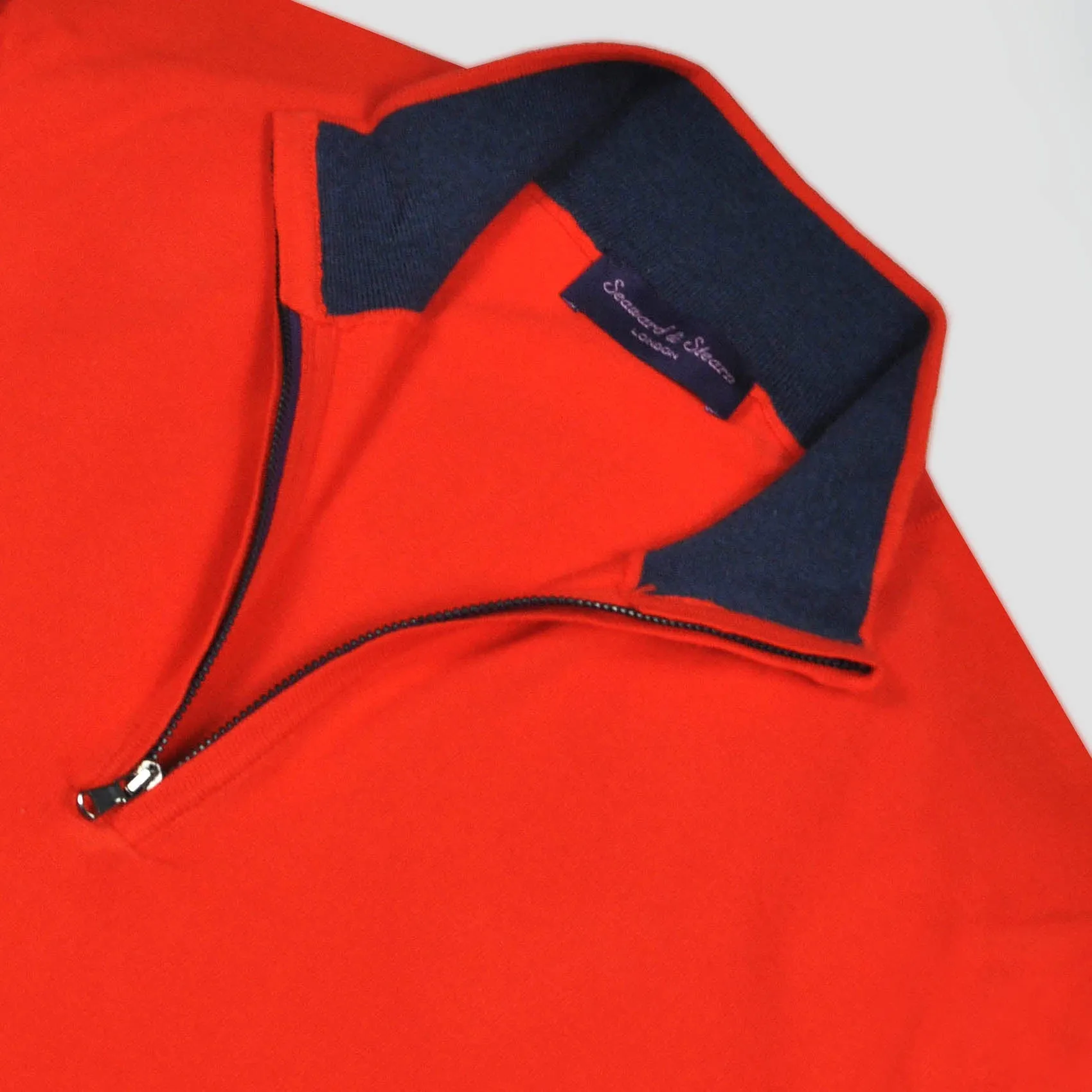 Fine Cotton Quarter Zip Collar in Red with Blue Collar