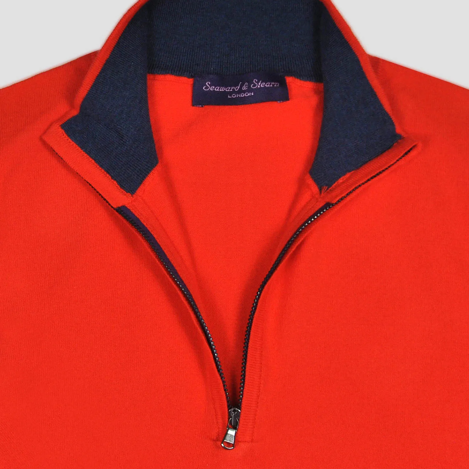 Fine Cotton Quarter Zip Collar in Red with Blue Collar