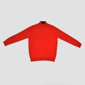 Fine Cotton Quarter Zip Collar in Red with Blue Collar