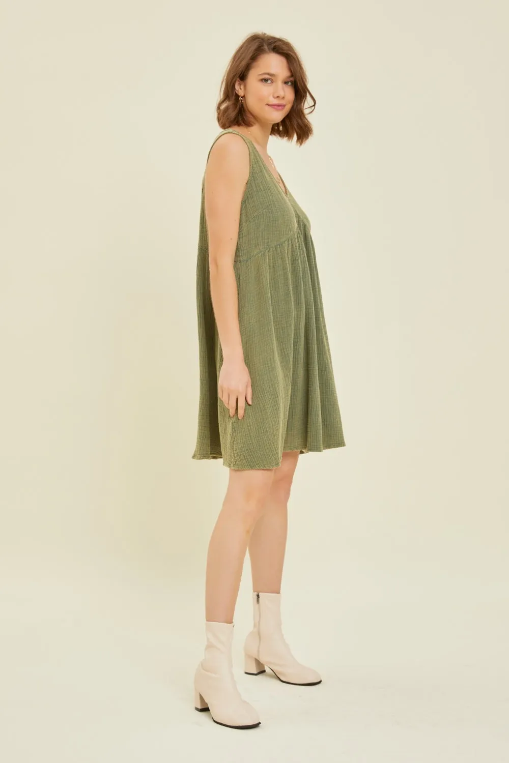 Full Size Texture V-Neck Sleeveless Flare Mini Dress