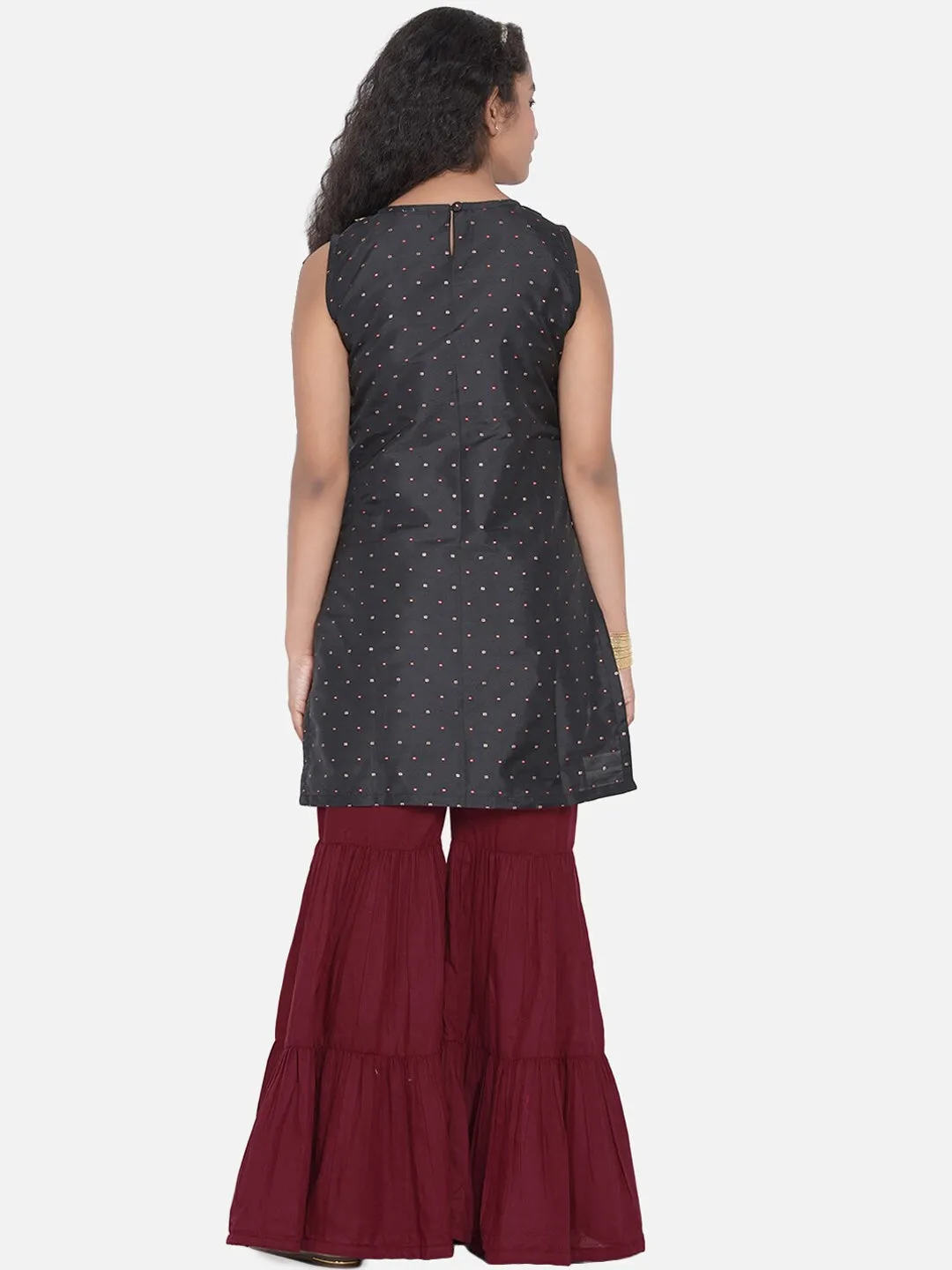 Girls Black Printed Regular Gotta Patti Kurta With Sharara