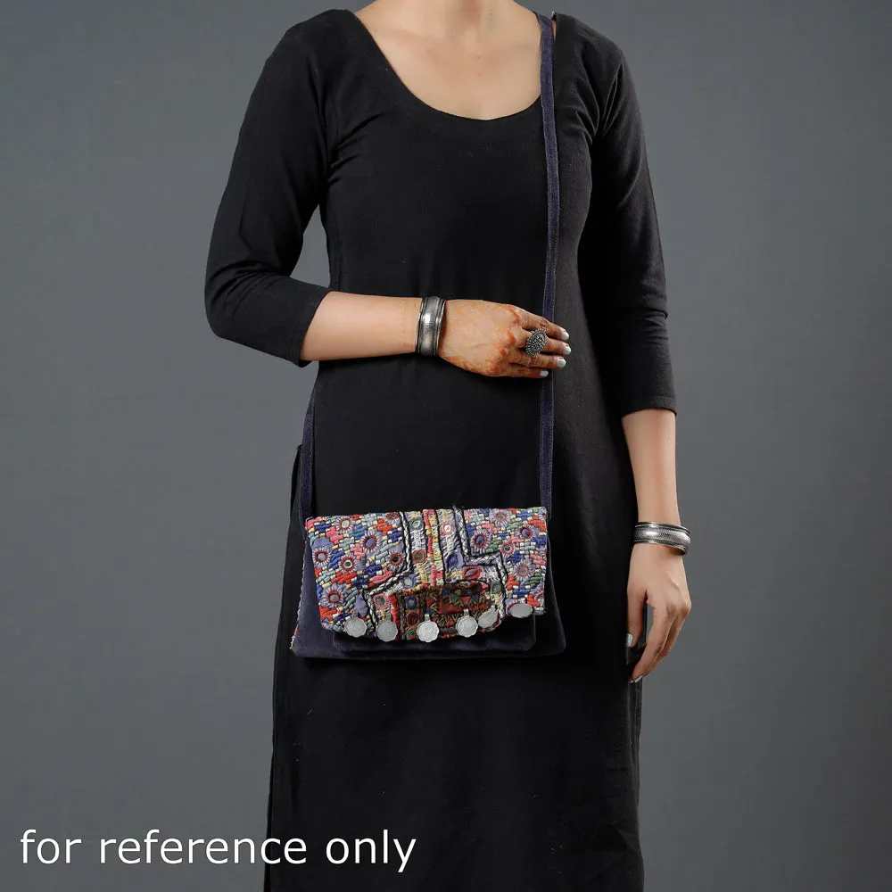 Grey - Banjara Vintage Embroidery Mirror & Coin Work Sling Bag