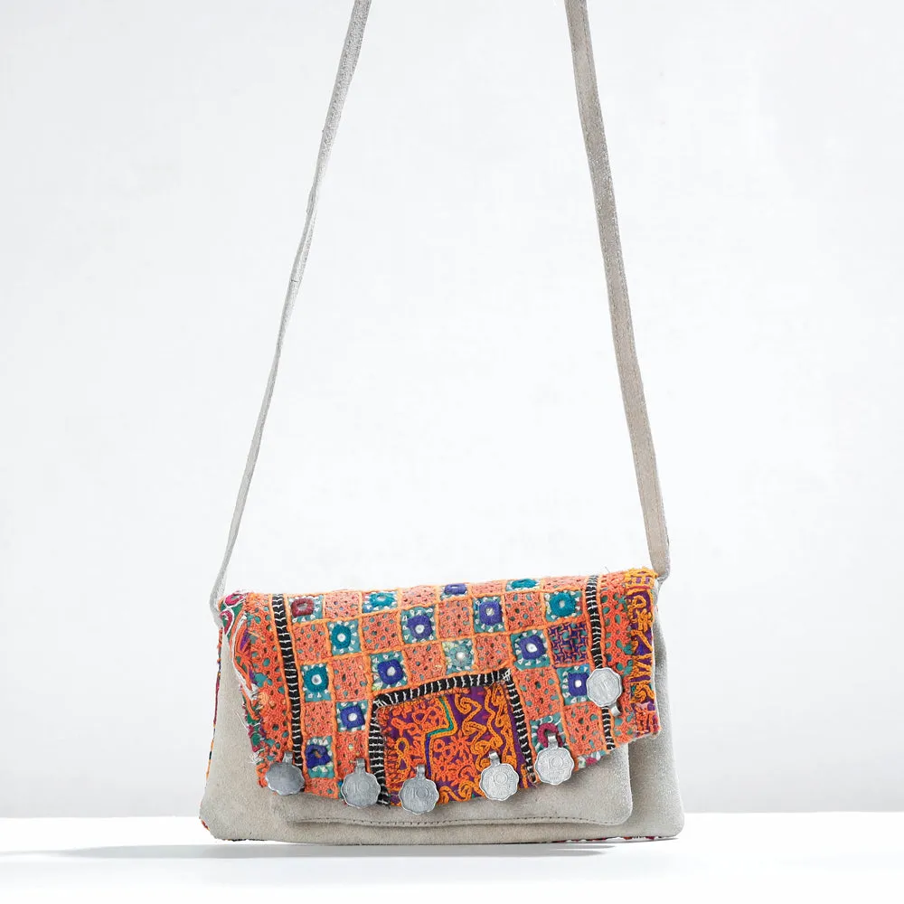 Grey - Banjara Vintage Embroidery Mirror & Coin Work Sling Bag