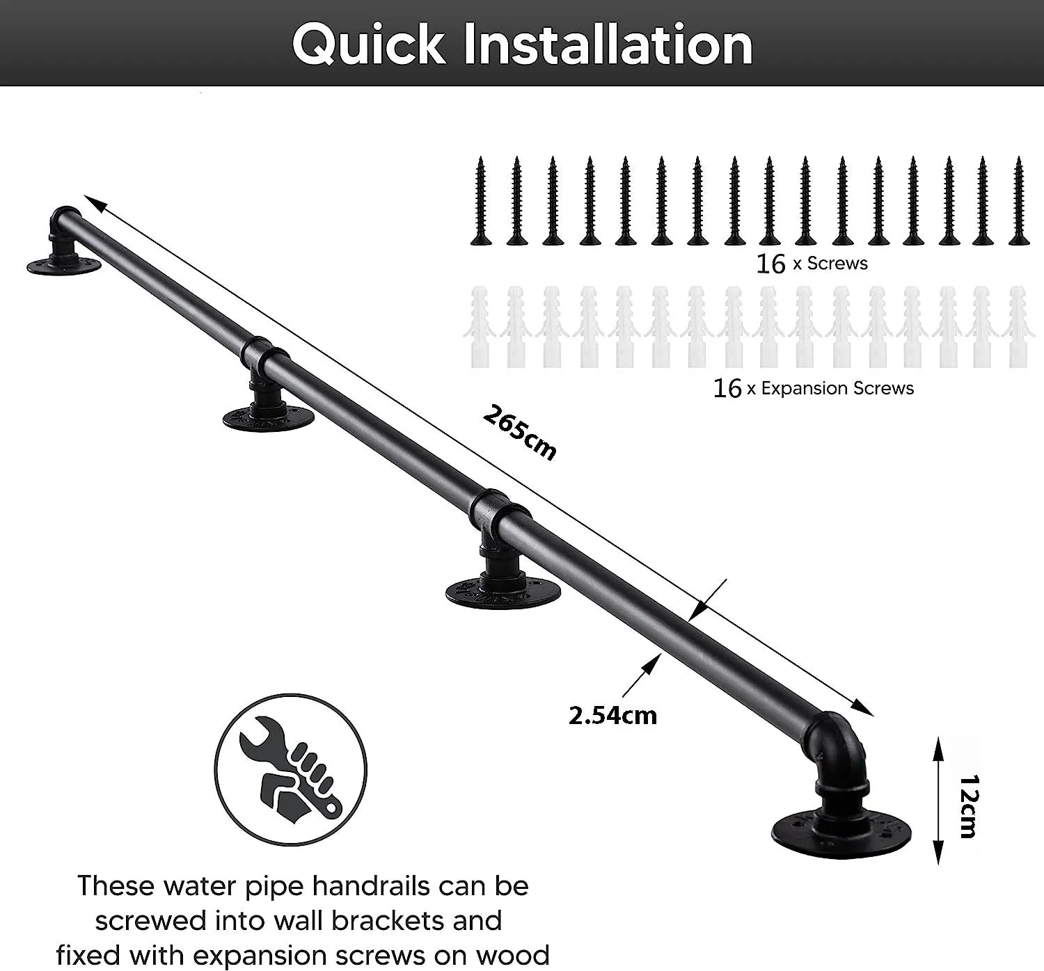 Industrial Pipe Stair Handrail-265CM