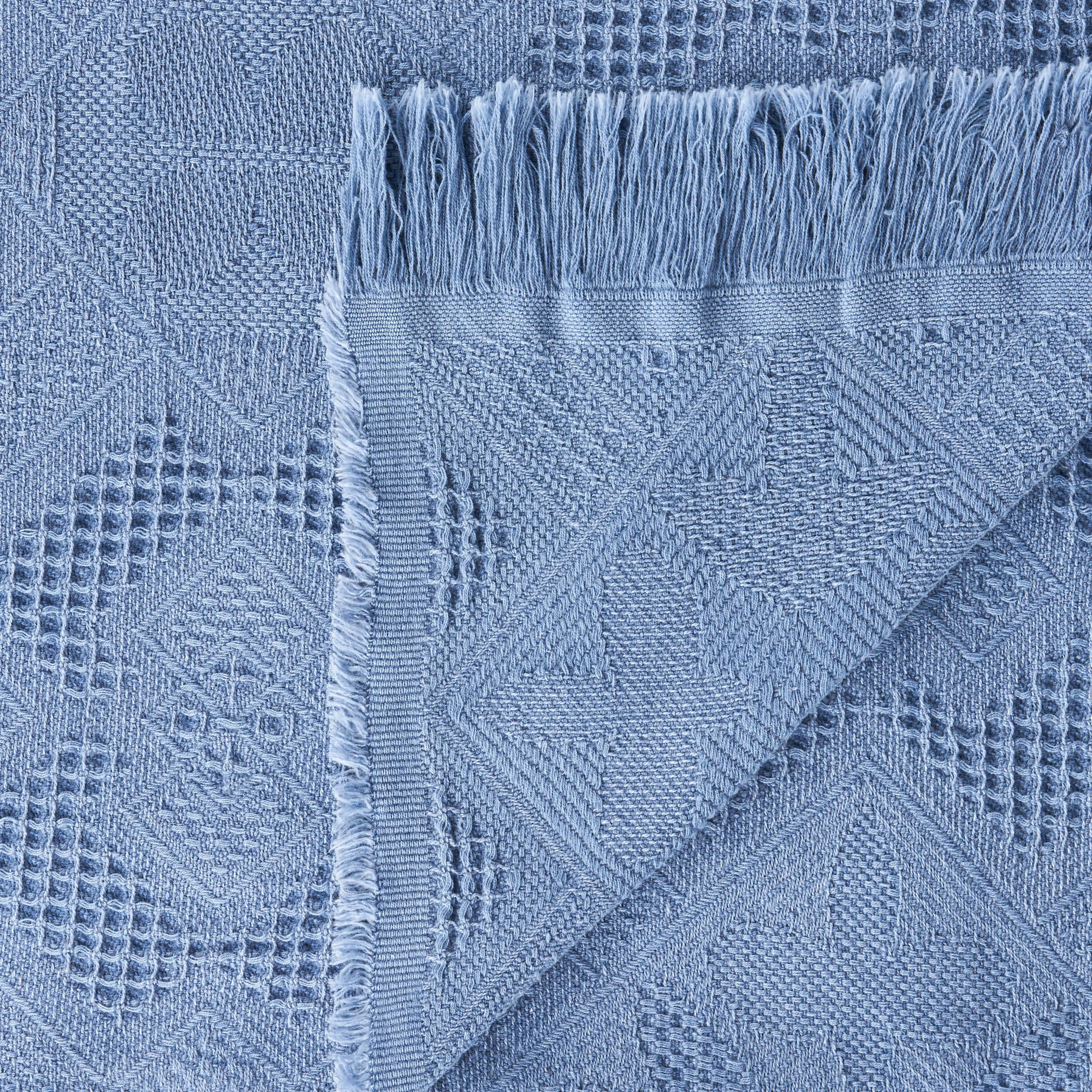 Isabel Contemporary Cotton Throw Blanket with Fringes, Aqua