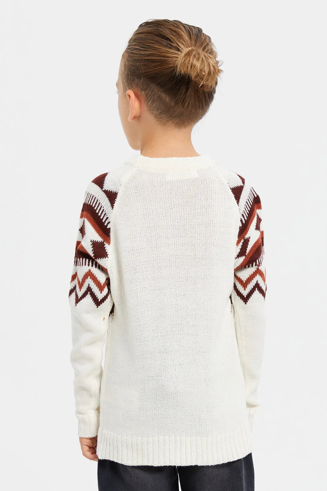 Junior Boys Beige Printed Pull Over Knitwear
