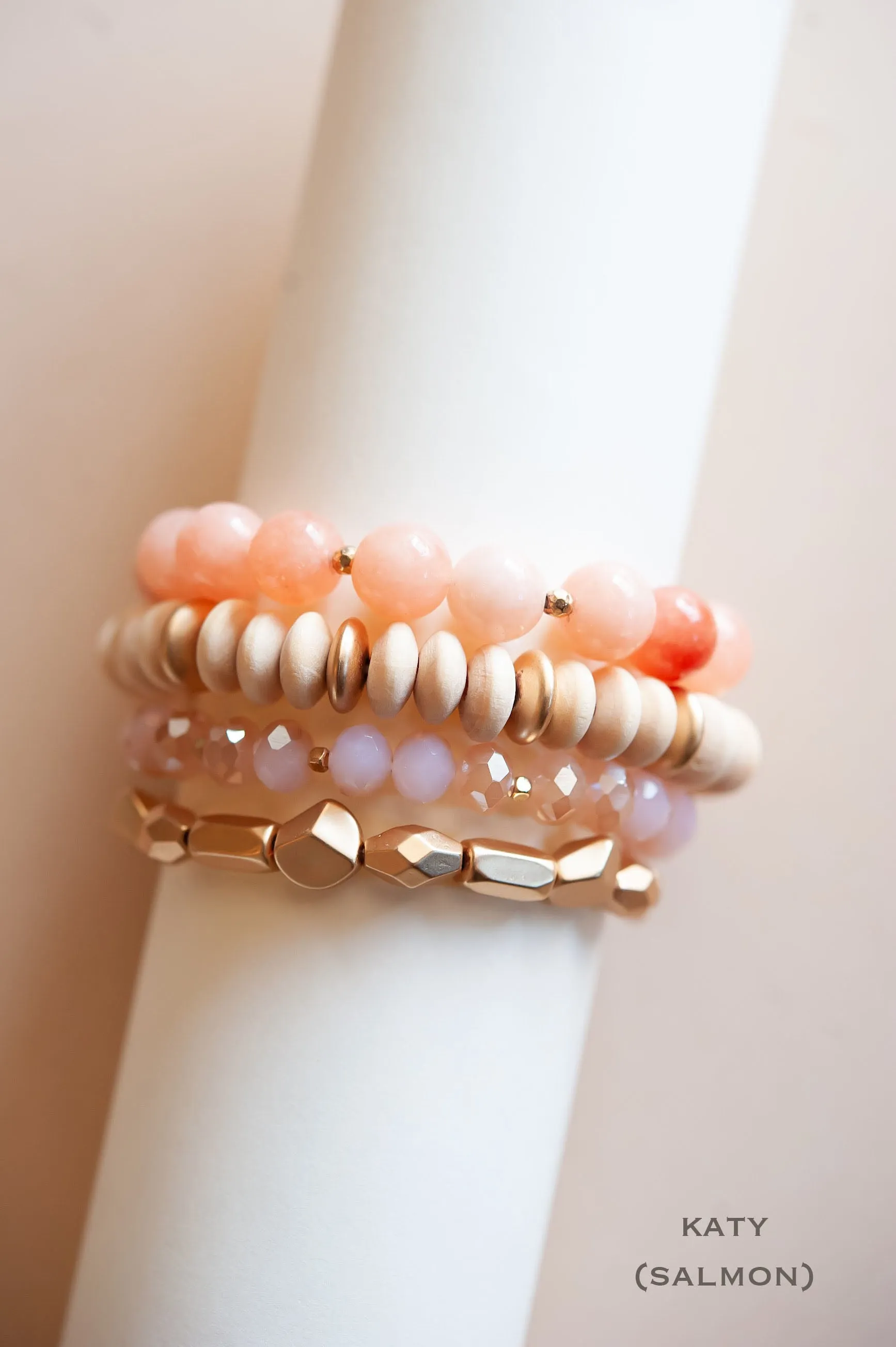 Katy Wood and Crystal Bracelet Sets | Multiple Colors | Natural Wood and Stone Beads | Colorful Layering Bracelets